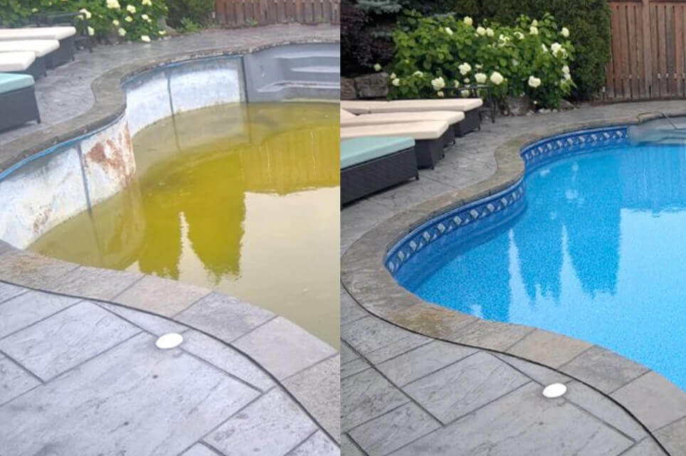 Before and after liner replacement for Toronto swimming pool