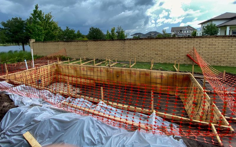 pool has been framed wood house