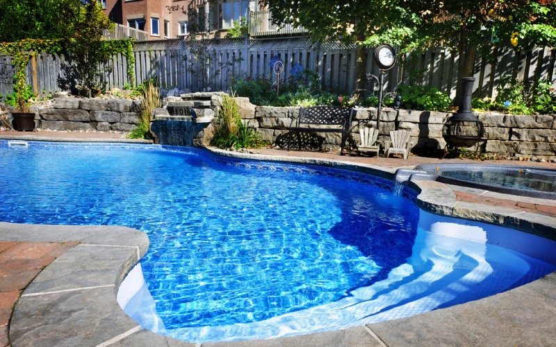 swimming pool with waterfall